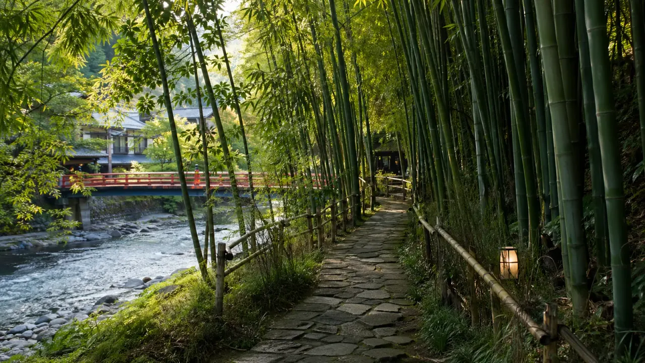 【修善寺】竹林の小径と桂川を歩く、温泉街の半日散歩