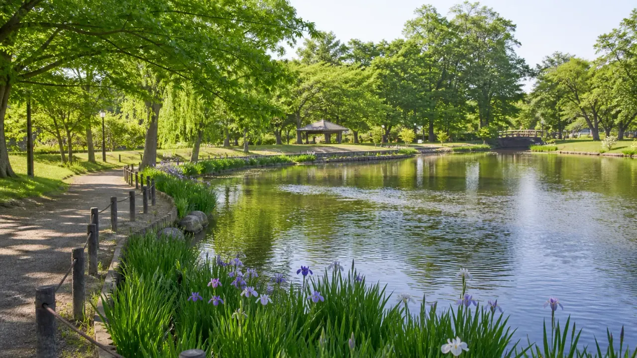 千葉県袖ケ浦市の袖ケ浦公園で、池の周りの散策路、菖蒲園、展望台、花の見どころを歩く散歩ガイド。水辺と季節の花を1〜2時間で楽しむコースです。