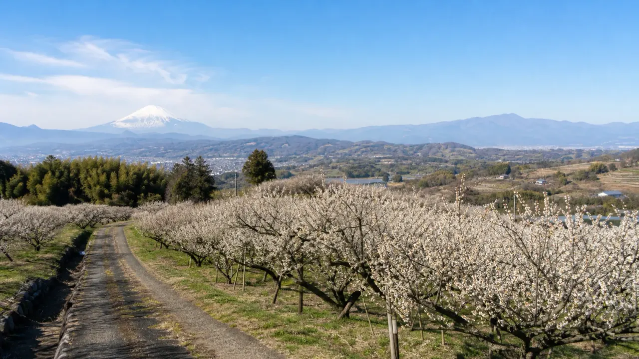小田原市の曽我梅林で、別所・中河原周辺の梅の里、富士山と箱根の山並み、農村の道を歩く早春散歩を紹介。梅まつりの時期にも使いやすい歩き方をまとめます。