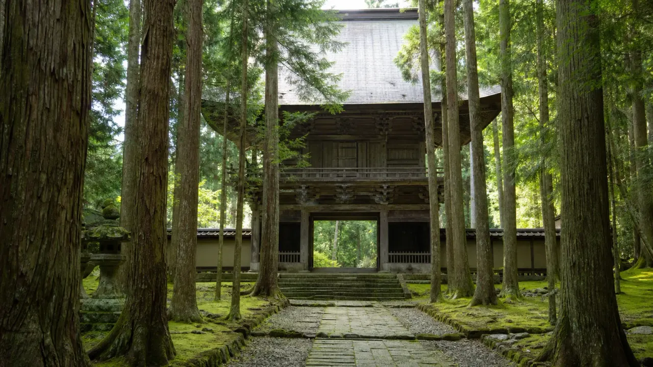 千葉県匝瑳市の飯高寺（飯高檀林跡）で、杉林の参道、講堂、総門、鐘楼、鼓楼を静かにめぐる散歩ガイド。日蓮宗の学問所跡を、森の中の歴史散歩として歩く考え方をまとめます。