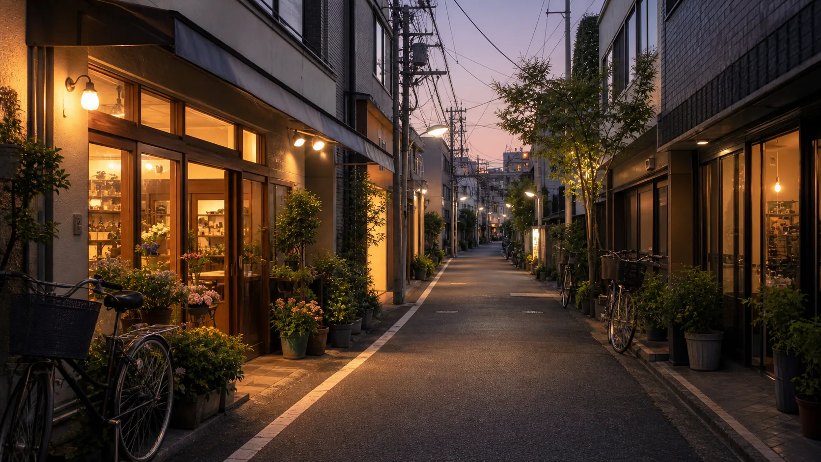 夕方の商店街脇の路地で過ごす街時間のイメージ