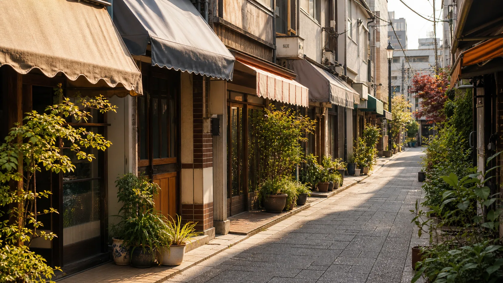 人形町の路地に続く小さな店先のイメージ