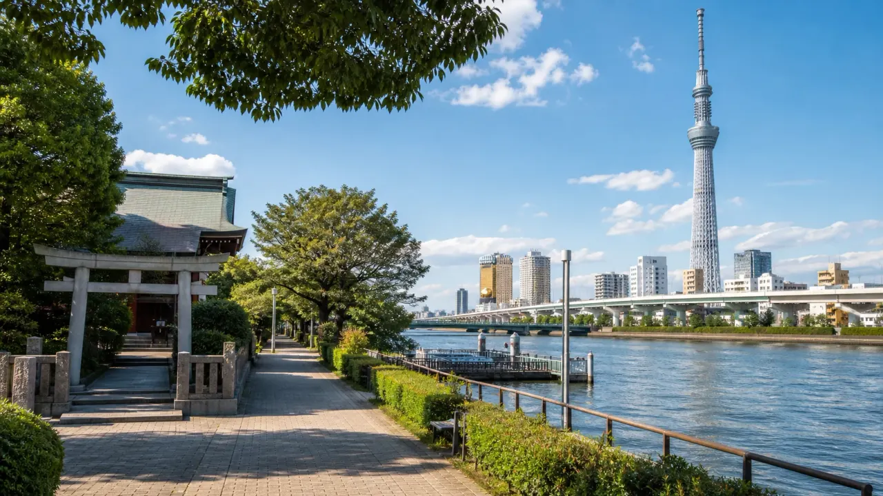 墨田区側の隅田公園から牛嶋神社、隅田川沿いを歩く散歩コース。浅草対岸の落ち着き、東京スカイツリーの眺め、水辺の歩き方を公式情報をもとに整理します。