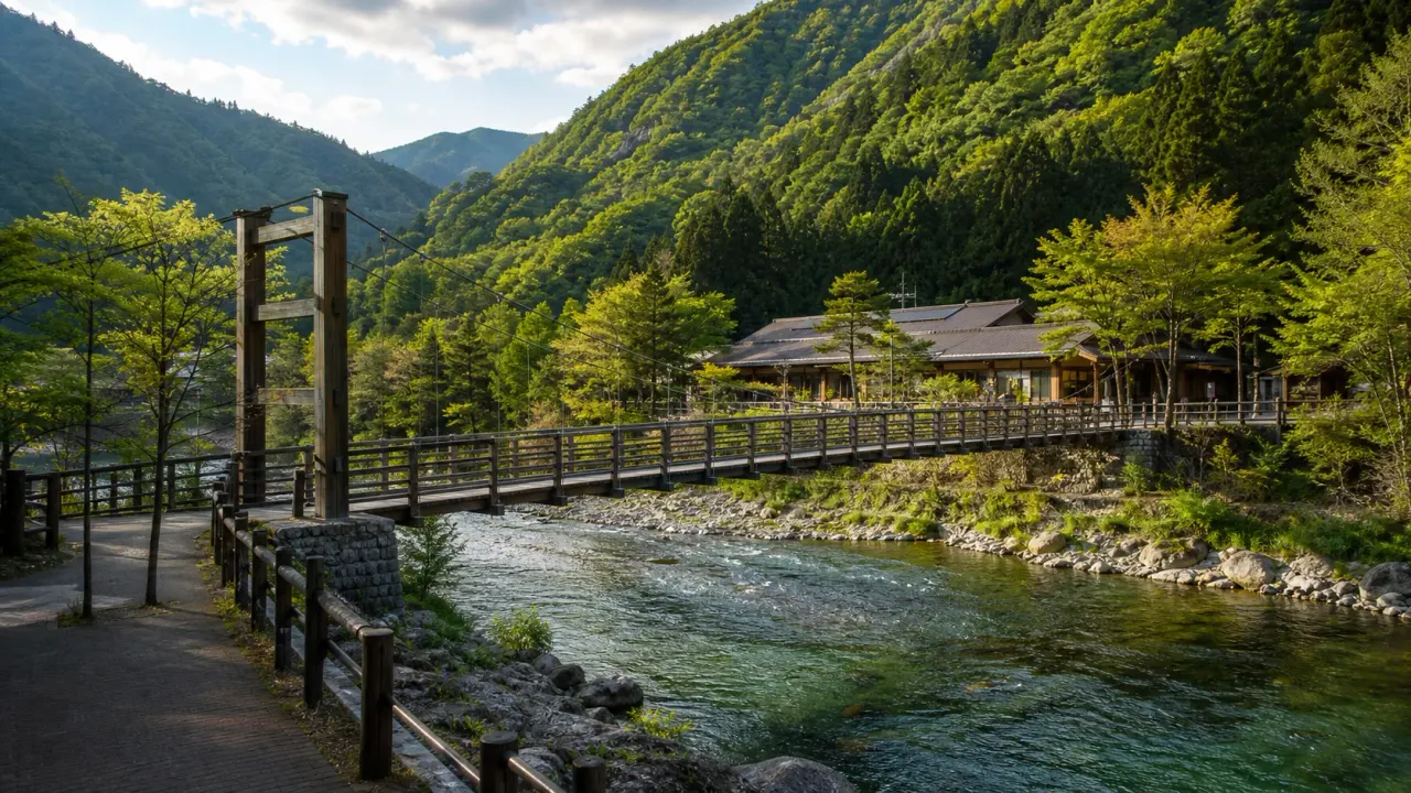 山梨県丹波山村の道の駅たばやま周辺で、吊り橋、丹波川、温泉施設周辺の緑を短時間で楽しむ散歩を紹介。公式情報をもとに、ドライブ途中の歩き方、休憩、山道移動の注意点をまとめます。