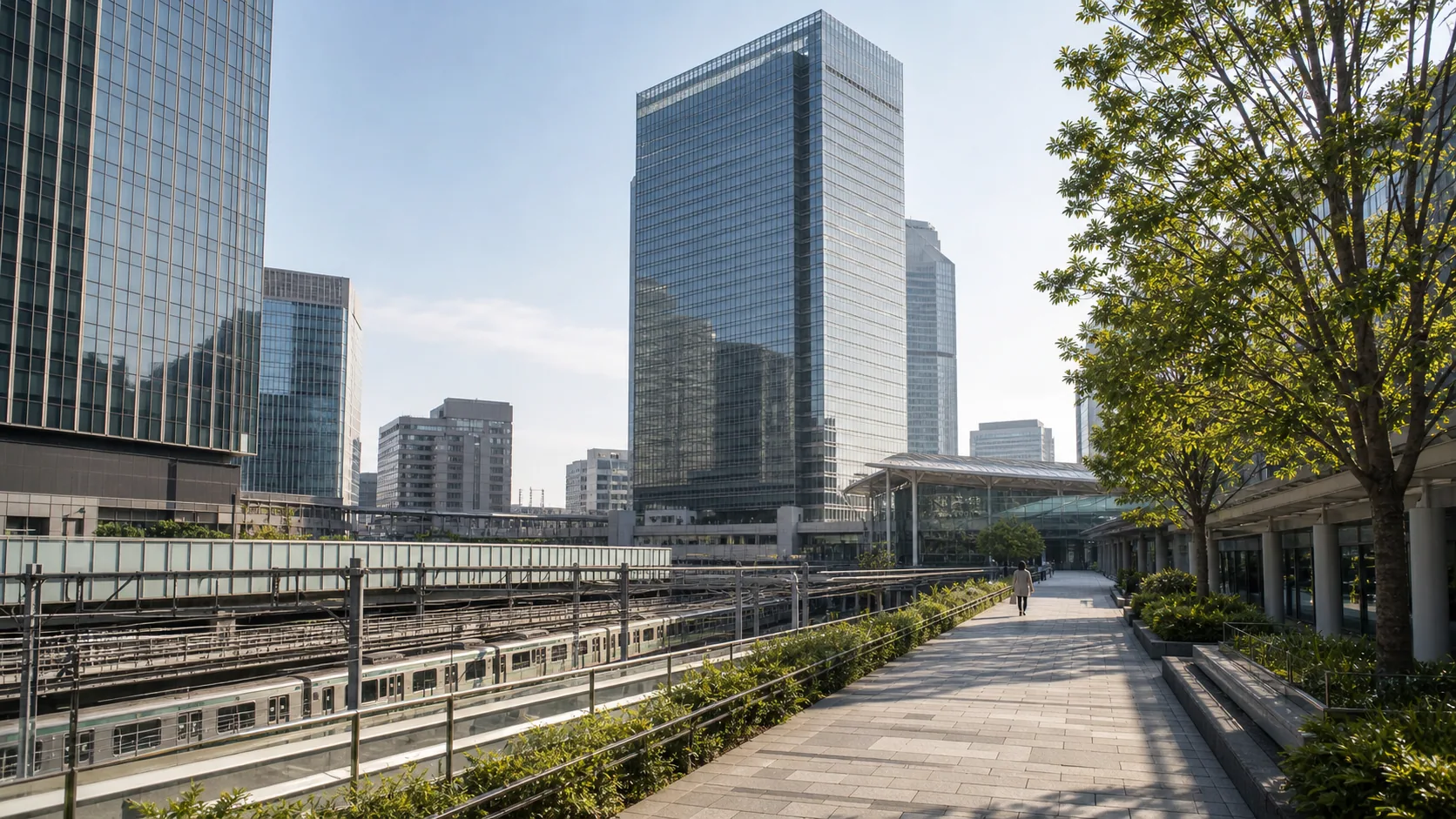 線路沿いに広がる新しい都市開発エリアのイメージ