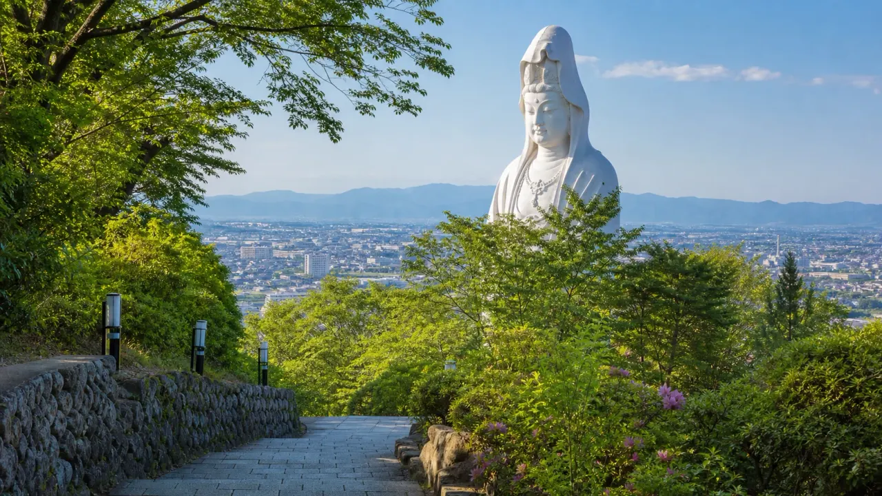 高崎白衣大観音と観音山の緑、遠くの市街地をイメージしたカバー画像
