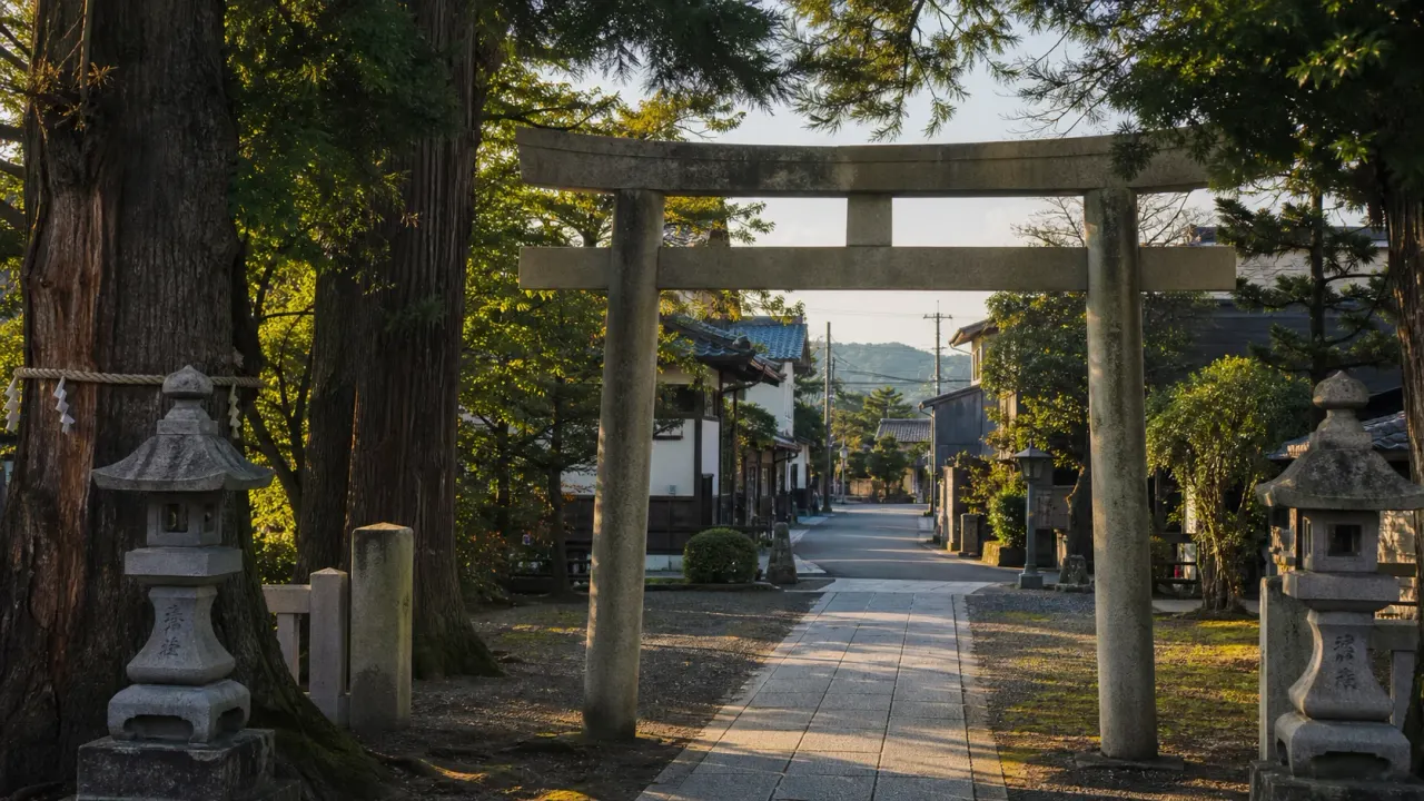 玉村八幡宮の鳥居と木立、静かな町並みをイメージしたカバー画像