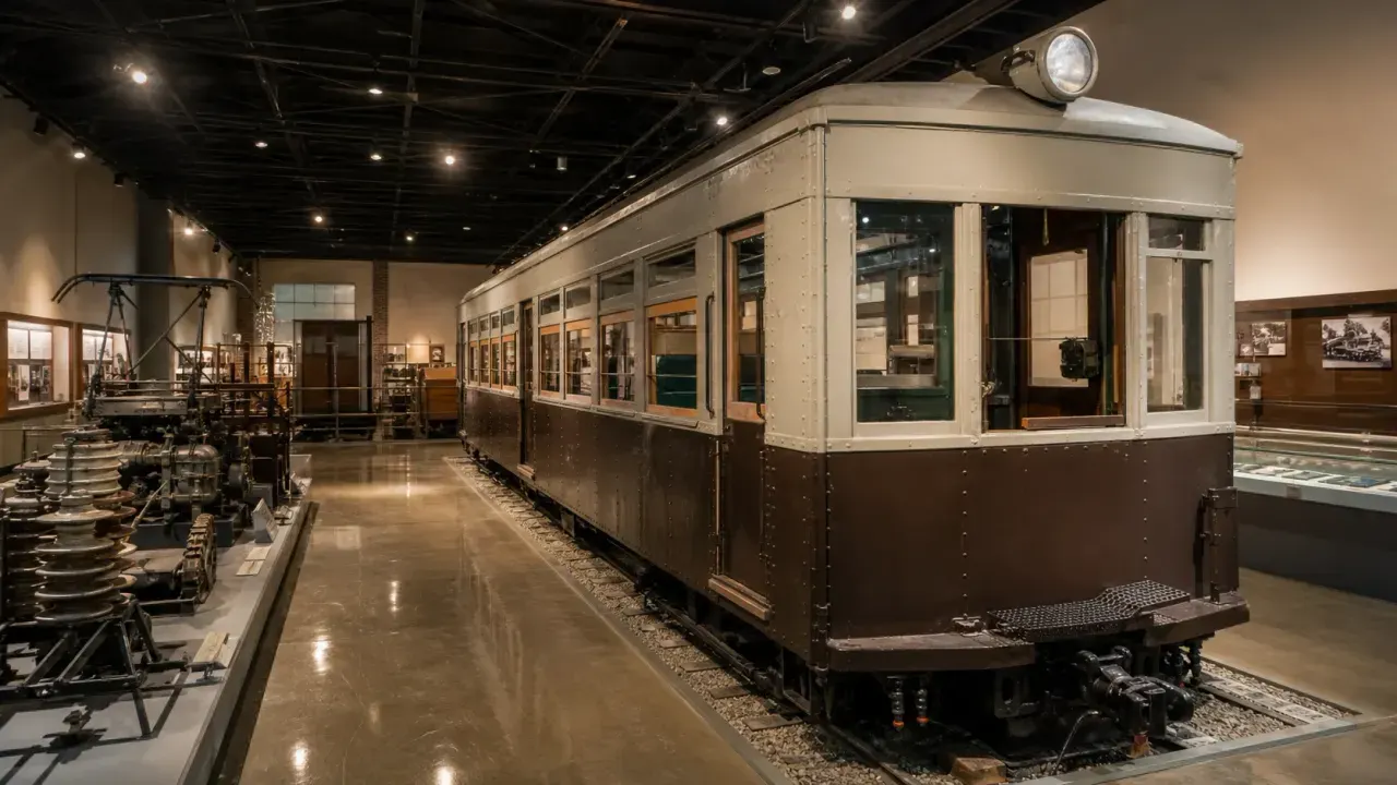 東武博物館をイメージした、保存車両と鉄道展示のカバー画像