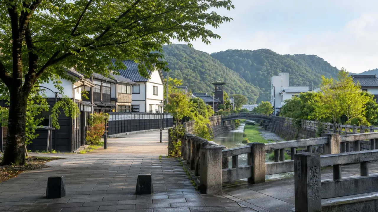 駅前から町並み、川沿い、森へ向かう半日散歩コースを思わせる栃木のイメージ