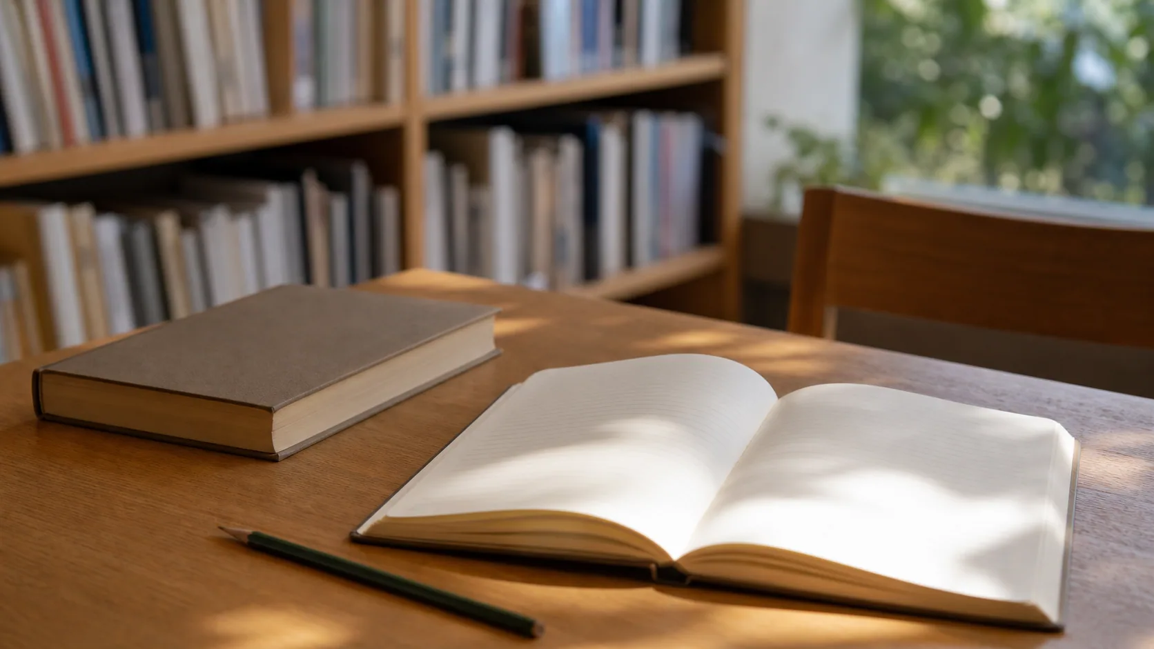 机上で読書と調べものに集中する近景のイメージ
