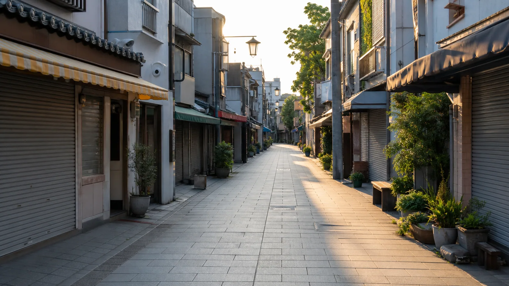 早朝の静かな商店街のイメージ