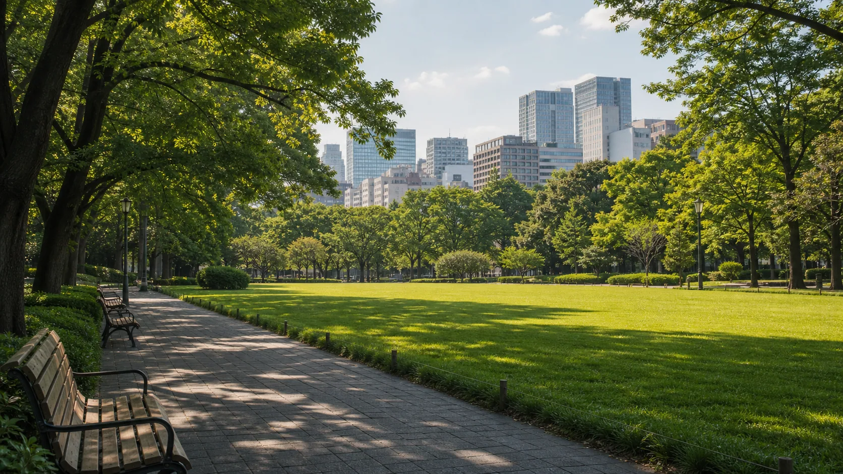 街の近くに広がる緑の公園のイメージ