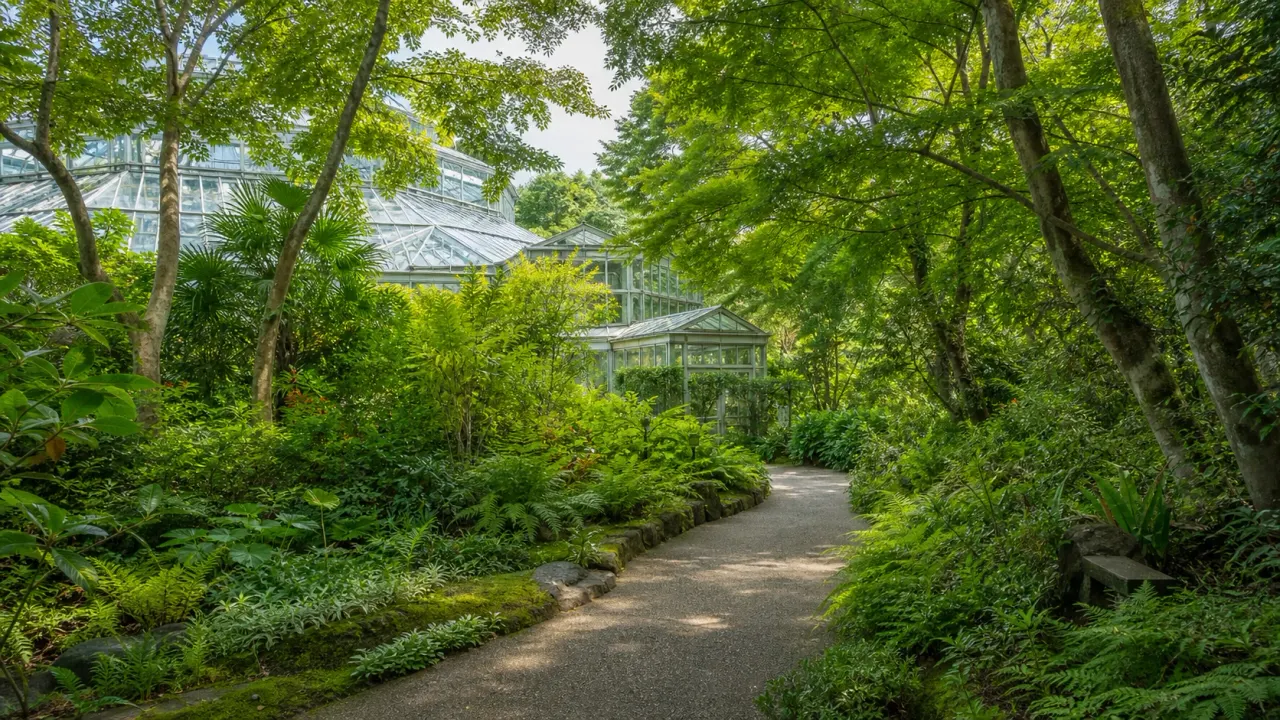 茨城県つくば市の筑波実験植物園を、屋外の植生区と温室を中心に歩く散歩ガイド。研究学園都市で、森、草地、水辺、世界の植物を静かに眺める日帰りコースです。