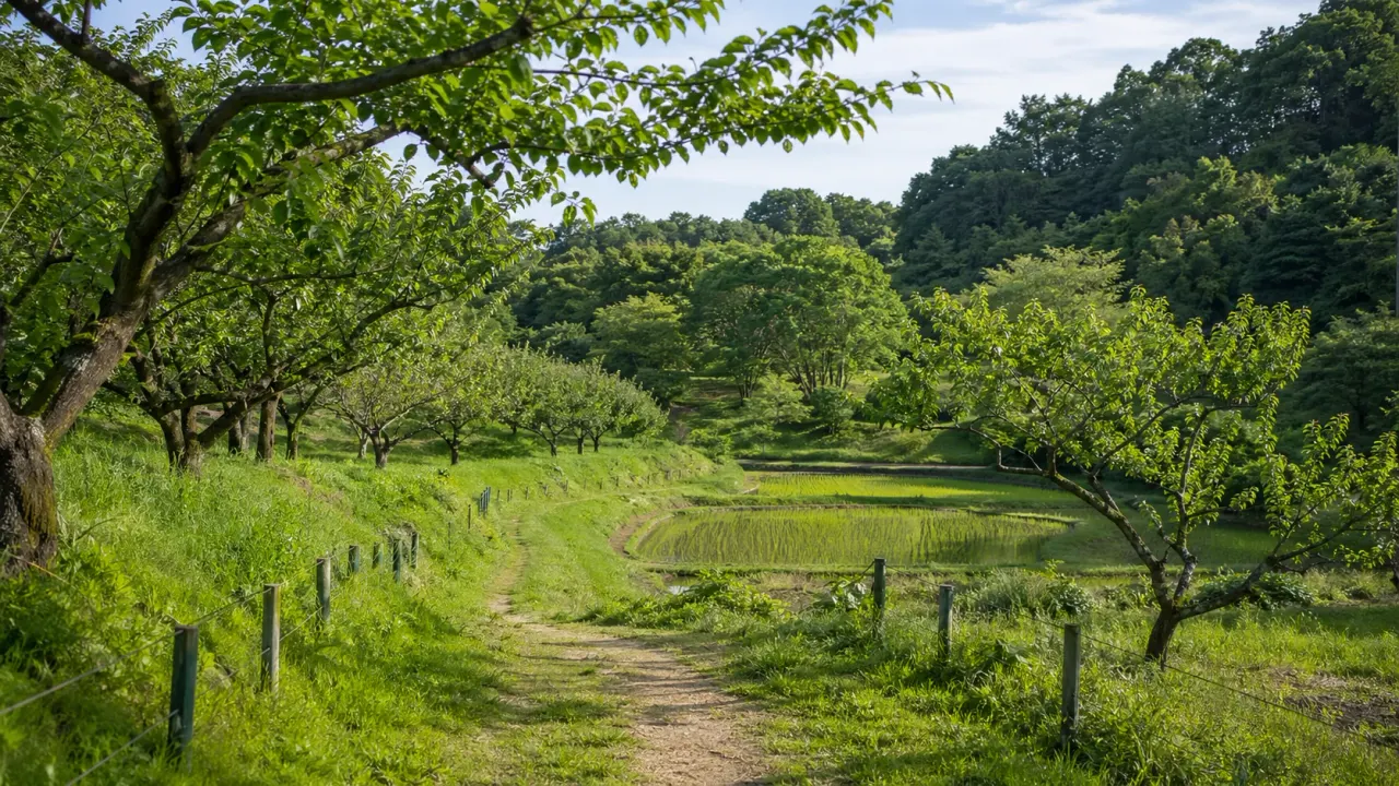 多摩市の鶴牧西公園で、果樹の谷や田んぼのある風景を静かに歩く半日散歩を紹介。唐木田駅から近く、起伏のある地形の中で多摩の原風景に触れられる公園の過ごし方をまとめました。