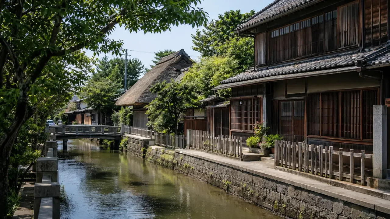 浦安市元町エリアで、境川沿い、旧宇田川家住宅、旧大塚家住宅をゆっくり歩く散歩を紹介。浦安駅から古い町並みと水辺を1〜2時間で味わうコースです。