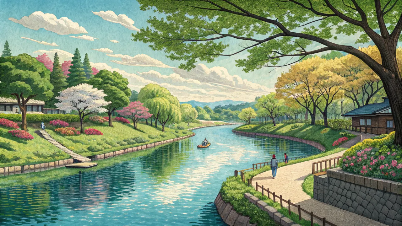 杉並区の善福寺川沿いに広がる和田堀公園の散歩コースと穴場スポットを紹介。西永福駅や永福町駅から歩ける深い緑と水音の中で脳を休められます。