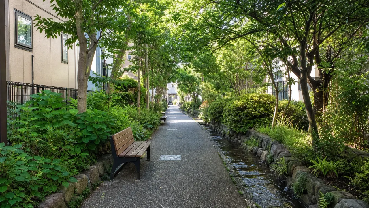 練馬区の和田堀緑道を短く歩く散歩ガイド。石神井公園駅から立ち寄りやすい、ベンチや水施設のあるリニューアル緑道で、日常の合間に気分を整える歩き方を紹介します。
