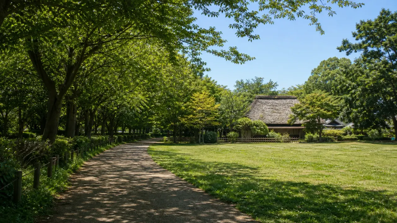 埼玉県和光市の和光樹林公園と新倉ふるさと民家園をつなぐ半日散歩ガイド。広い芝生、ジョギングコース、旧冨岡家住宅の古民家を歩くポイントを紹介します。