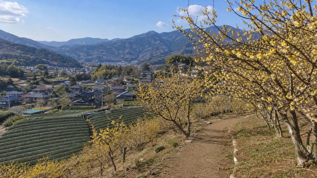 松田町の寄ロウバイ園で、早春の黄色い花、茶畑、里山の眺めをゆっくり歩く散歩を紹介。新松田駅方面から寄地区へ入る季節の歩き方をまとめます。