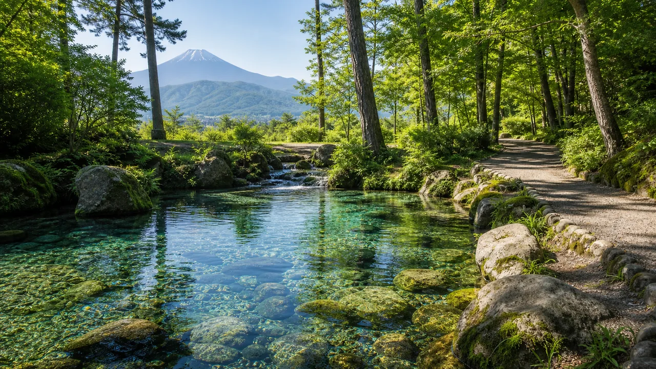 山梨の名水や湧水スポットを、富士山麓、八ヶ岳南麓、駅や公園からの歩きやすさで整理します。水辺を短く楽しむ散歩ガイドです。
