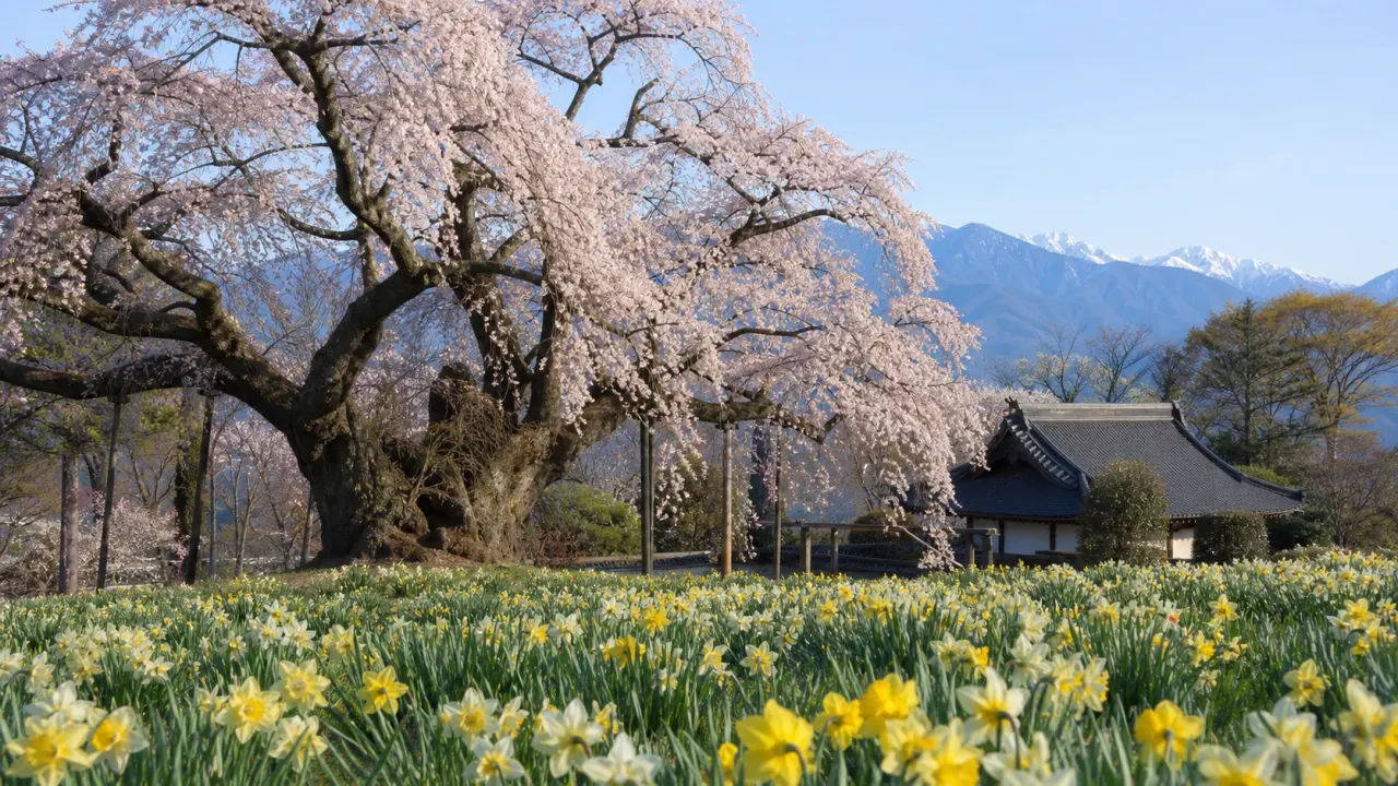 北杜市武川町の実相寺・山高神代桜で、日本三大桜の古木、ラッパ水仙、南アルプス方面の眺めを短時間で味わう春の寺院散歩を紹介。公式情報をもとに、見頃、拝観料、アクセス、混雑時の注意点をまとめます。