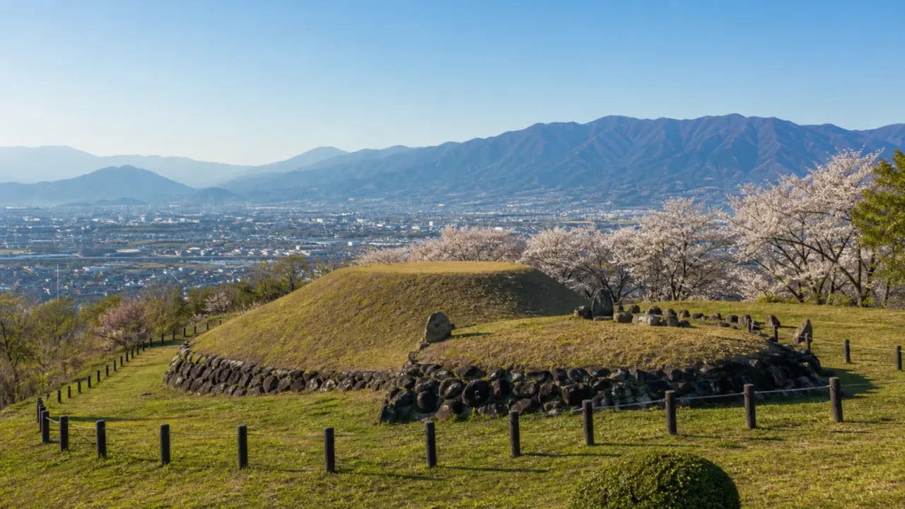笛吹市の八代ふるさと公園で、岡銚子塚古墳、桜の森、リニア展望台、甲府盆地の眺めを短時間で楽しむ散歩を紹介。公式情報をもとに、アクセス、歩く順番、夕方や春に歩く注意点をまとめます。