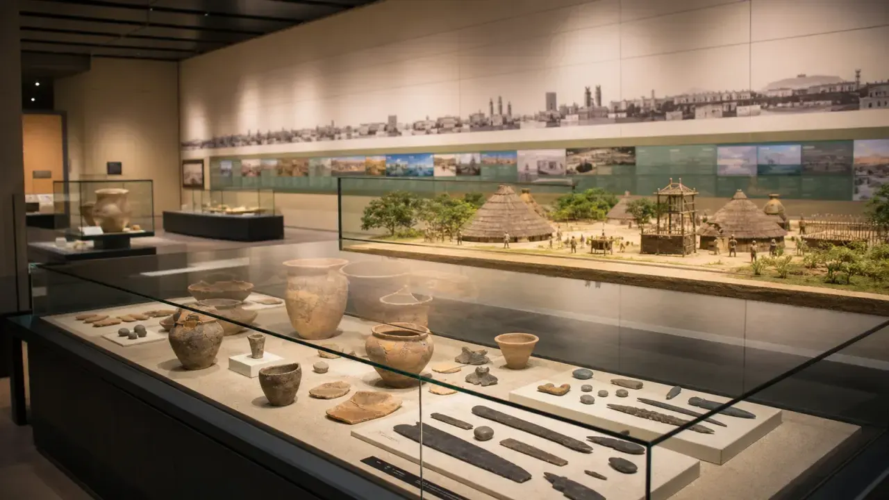 横浜市歴史博物館をイメージした考古資料と都市史展示のある落ち着いた展示室
