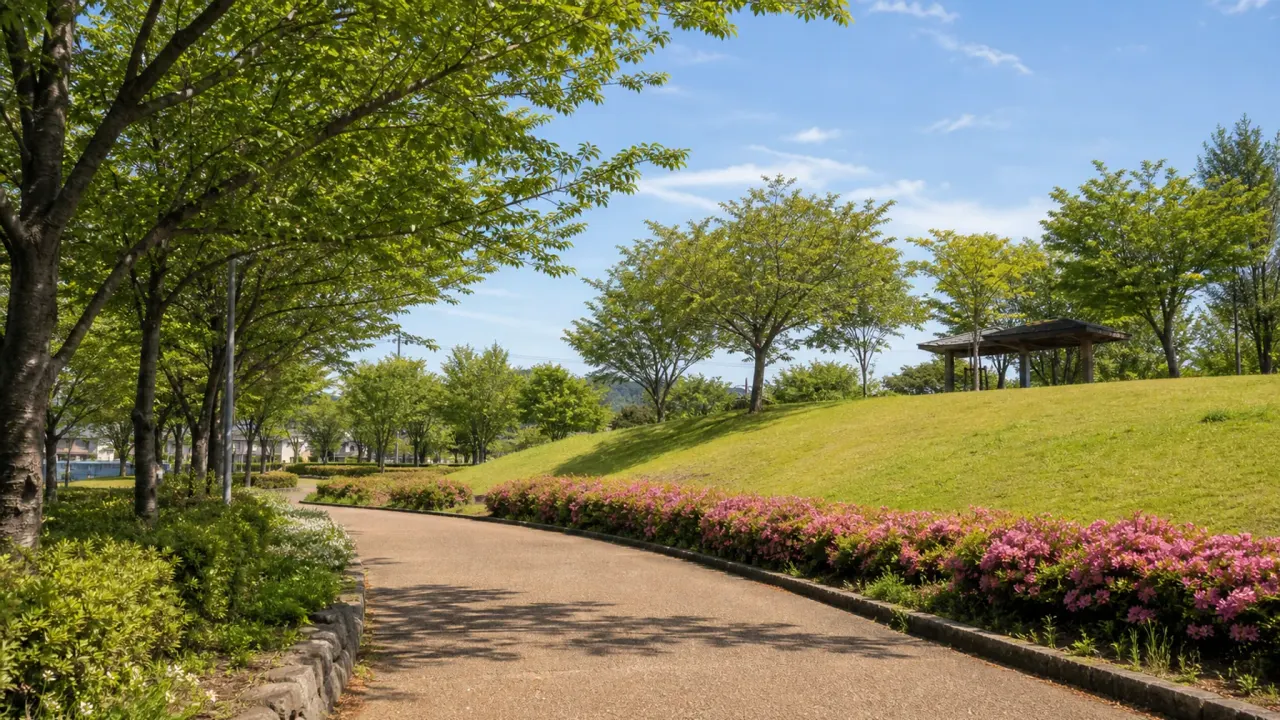 相模原市中央区の横山公園で、展望広場、芝生広場、ジョギングコース、花壇を短くつなぐ散歩を紹介。上溝駅から歩ける運動公園を1〜1.5時間で使うための歩き方です。