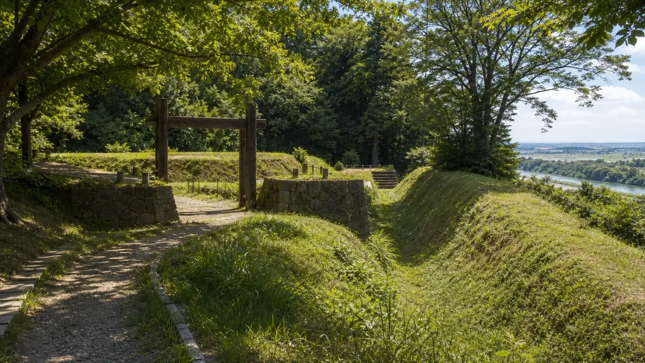 埼玉県寄居町の鉢形城公園を歩く散歩記事。国指定史跡の鉢形城跡、土塁、堀、復元四脚門、荒川と深沢川の地形、歴史館情報をまとめます。