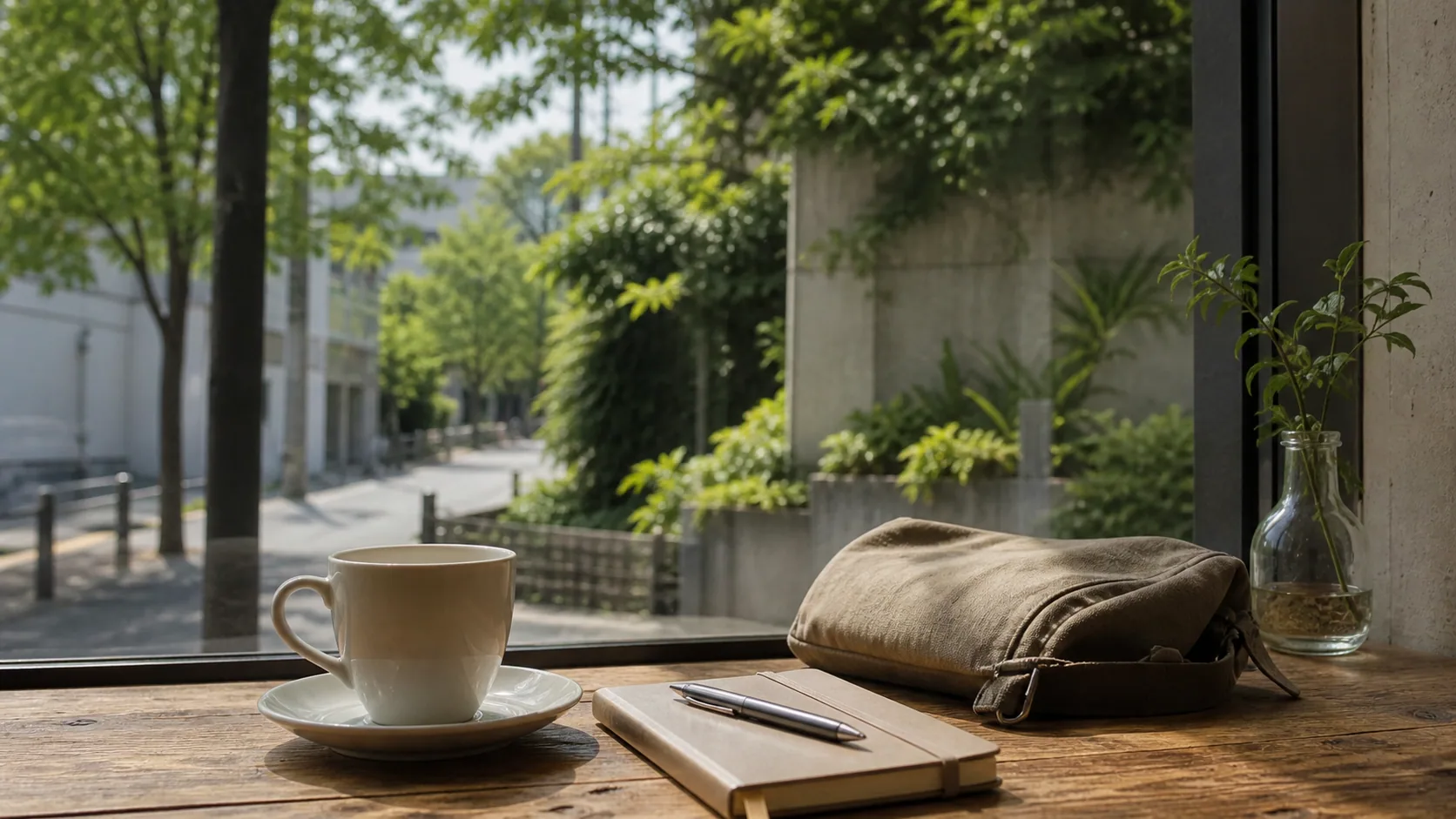 散歩後に窓辺でひと息つくカフェ時間のイメージ